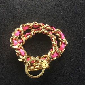 C. Wonder Gold Tone Pink Leather Wrap Bracelet